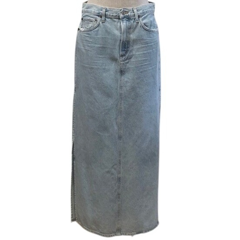 Agolde Astrid Skirt‎ Womens 27 4 Light Wash Blue Denim Maxi High Rise Classic